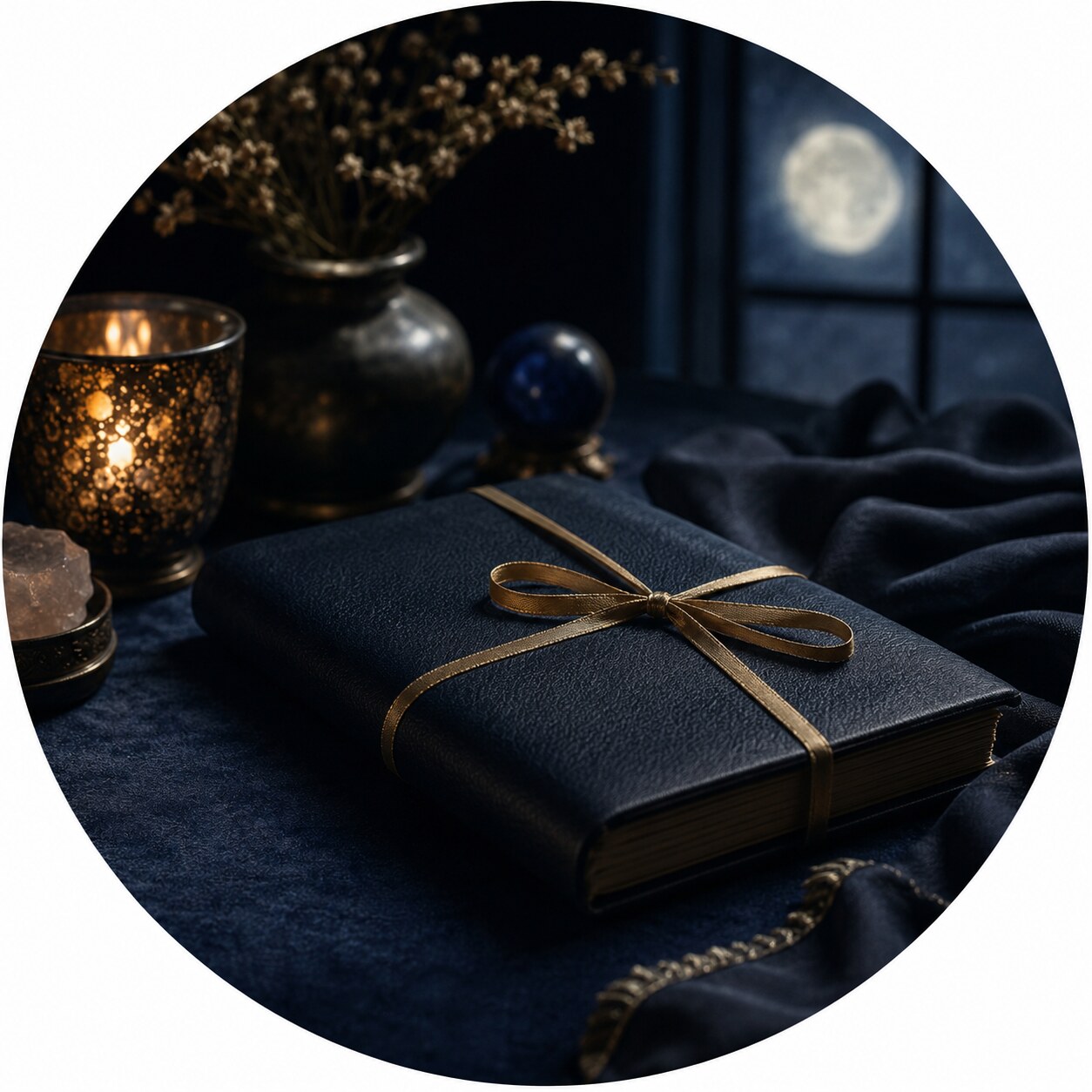 Carnet fermé et bougie dans une ambiance de confidentialité